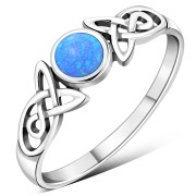 Synthetic Azure Opal Celtic Trinity Silver Ring, r590