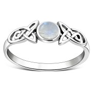 Rainbow Moonstone Celtic Trinity Silver Ring, r590