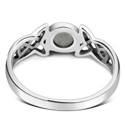 Rainbow Moonstone Celtic Trinity Silver Ring, r590