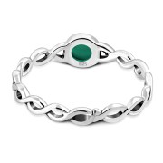 Green Agate Infinity Knot Band Silver Ring, r591