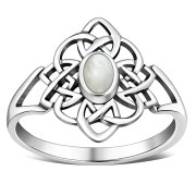 Mother of Pearl Celtic Knot Silver Ring - r594