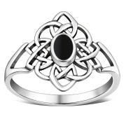 Black Onyx Celtic Knot Silver Ring - r594