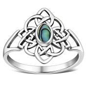 Abalone Shell Celtic Knot Silver Ring - r594