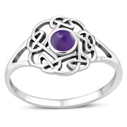 Amethyst Stone Round Celtic Knot Silver Ring - r596