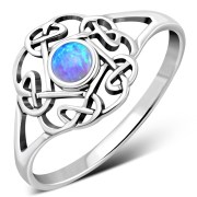 Opal Round Celtic Knot Silver Ring - r596