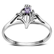 Amethyst Stone Celtic Knot Thistle Silver Ring - r597