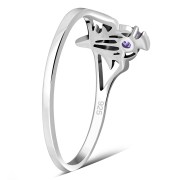 Amethyst Stone Celtic Knot Thistle Silver Ring - r597