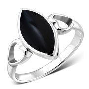 Black Onyx Love Heart Silver Ring, r606