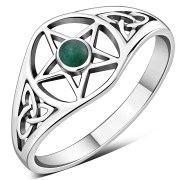 Green Aventurine Pentacle Sterling Silver Ring, r619