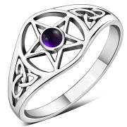 Amethyst Stone Pentacle Silver Ring, r619