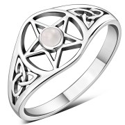 Rose Quartz Pentacle Silver Ring, r619