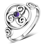 Amethyst Triskele Triskelion Triple Archimedean Spiral Celtic Silver Ring, r622