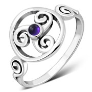 Amethyst Triskele Triskelion Triple Archimedean Spiral Celtic Silver Ring, r622