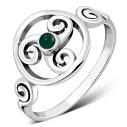 Green Agate Triskele Triskelion Triple Archimedean Spiral Celtic Silver Ring, r622