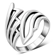 Grooved Bypass Sterling Silver Ring, rp327