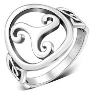 Celtic Trinity Knot Triskele Triskelion Triple Archimedean Spiral Silver Ring, rp550