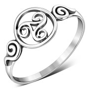 Delicate Celtic Triskele Triple Spiral Silver Ring, rp563
