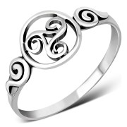 Delicate Celtic Triskele Triple Spiral Silver Ring, rp563