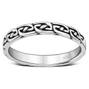 All round Celtic Knot Patterns Thin Silver band Ring, rp614
