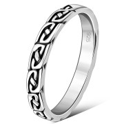 All round Celtic Knot Patterns Thin Silver band Ring, rp614