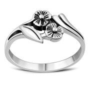 Plain Sterling Silver Flowers Ring, rp749