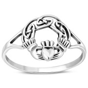 Delicate Celtic Knot Claddagh Silver Ring, rp810