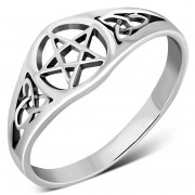 Trinity Knot Pentacle Plain Silver Ring, rp822