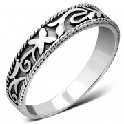 Flowers Plain Silver Band Ring, rp838