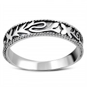 Flowers Plain Silver Band Ring, rp838