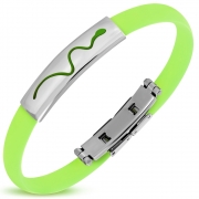 Light Green Rubber Butterfly Buckle Push Button Bracelet w/ Stainless Steel Cut-out Snake Chinese Zodiac Sign Watch-Style - TCL058