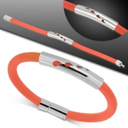 Orange Rubber tone Bracelet w/ Stainless Steel Cut-out Teardrop Watch-Style - TCL122