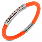 Orange Rubber w/ Stainless Steel Cut-out Greek Key Watch-Style Bracelet - TCL240