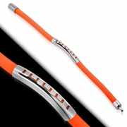 Orange Rubber w/ Stainless Steel Cut-out Greek Key Watch-Style Bracelet - TCL240