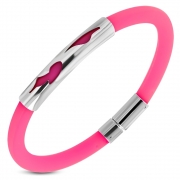 Pink Rubber w/ Stainless Steel Cut-out Tribal Design Watch-Style Bracelet - TCL243