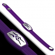 Greek Key Striped Purple/ Violet Rubber w/ Stainless Steel Cut-out Tribal Watch-Style Snap Bracelet - TCL281