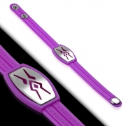 Greek Key Striped Light Purple/ Violet Rubber w/ Stainless Steel Cut-out Tribal Watch-Style Snap Bracelet - TCL287