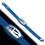Greek Key Striped Royal Blue Rubber w/ Stainless Steel Cut-out Tribal Watch-Style Snap Bracelet - TCL299