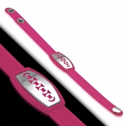 Greek Key Striped Pink Rubber w/ Stainless Steel Cut-out Geometric Watch-Style Snap Bracelet - TCL305