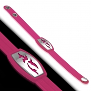 Greek Key Striped Pink Rubber w/ Stainless Steel Cut-out Tribal Watch-Style Snap Bracelet - TCL309