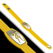 Greek Key Striped Yellow Rubber w/ Stainless Steel Cut-out Tribal Watch-Style Snap Bracelet - TCL323