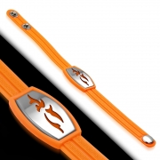 Greek Key Striped Light Orange Rubber w/ Stainless Steel Cut-out Tribal Watch-Style Snap Bracelet - TCL327