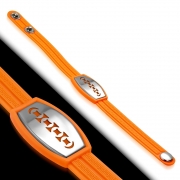 Greek Key Striped Light Orange Rubber w/ Stainless Steel Cut-out Geometric Watch-Style Snap Bracelet - TCL330