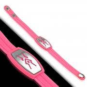 Greek Key Striped Light Pink Rubber w/ Stainless Steel Cut-out Tribal Watch-Style Snap Bracelet - TCL338