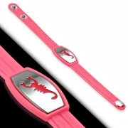 Greek Key Striped Light Pink Rubber w/ Stainless Steel Cut-out Scorpion Zodiac Sign Watch-Style Snap Bracelet - TCL339