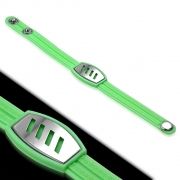 Greek Key Striped Light Green Rubber w/ Stainless Steel Cut-out Diagonal Watch-Style Snap Bracelet - TCL354