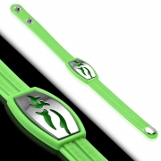 Greek Key Striped Light Green Rubber w/ Stainless Steel Cut-out Tribal Watch-Style Snap Bracelet - TCL357