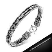 Vintage Antique Bali Style Flat Braided Wheat Link Chain Sterling Silver Bracelet, tpb002