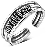 Bali Style Twisted Coil Tribal Sterling Silver Adjustable Open Toe Ring, tptr002