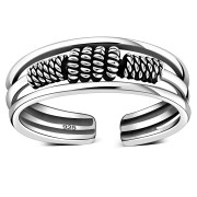 Bali Style Twisted Coil Tribal Sterling Silver Adjustable Open Toe Ring, tptr002
