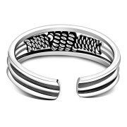 Bali Style Twisted Coil Tribal Sterling Silver Adjustable Open Toe Ring, tptr002